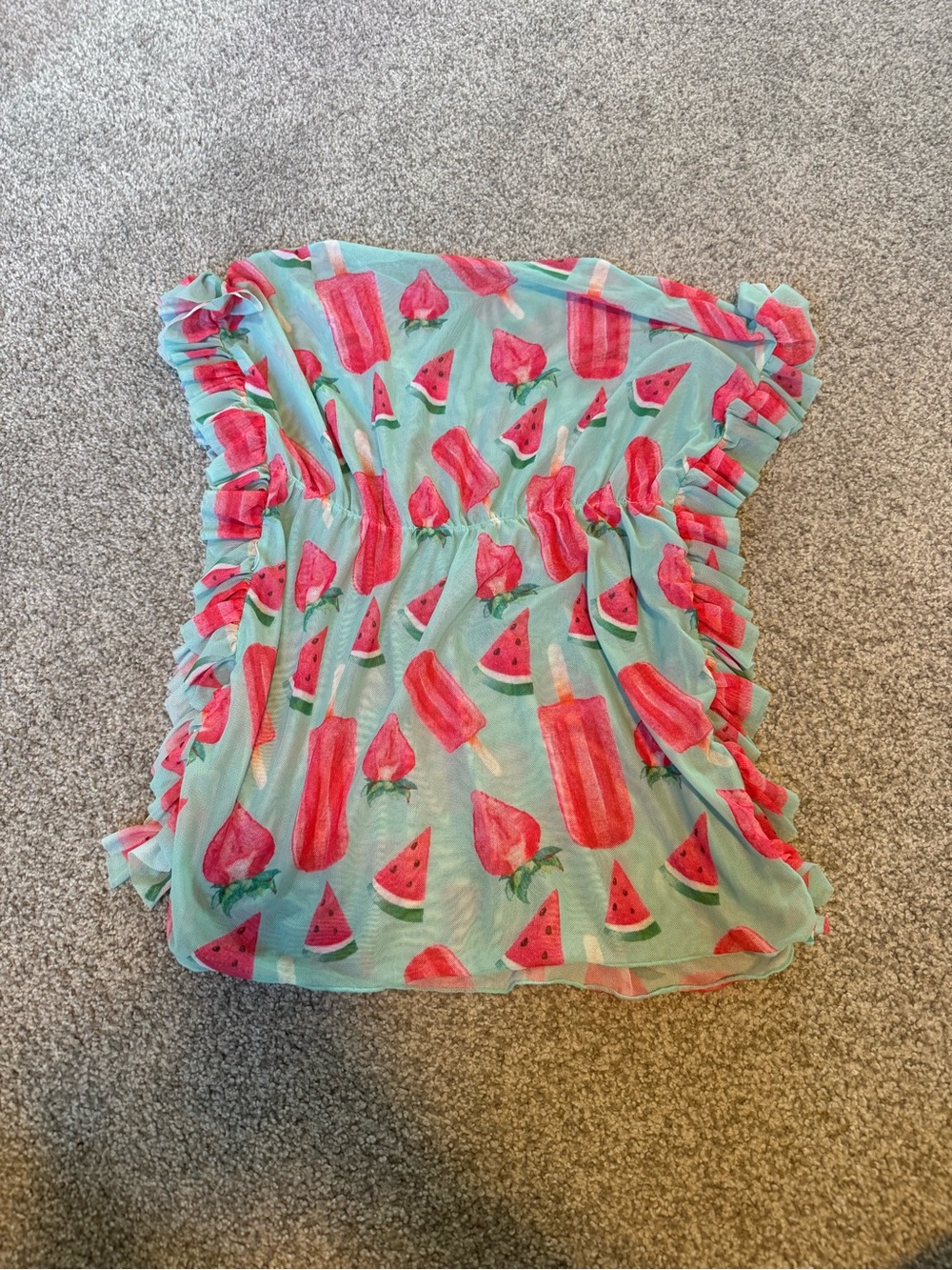 SHEIN Mint Green Kids Swim Coverup with Pink Watermelon & Popsicle Print